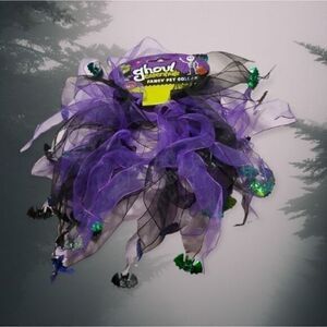 Ghoul Essentials Fancy Pet Collar Halloween Bat Tulle Purple Black Green M/L